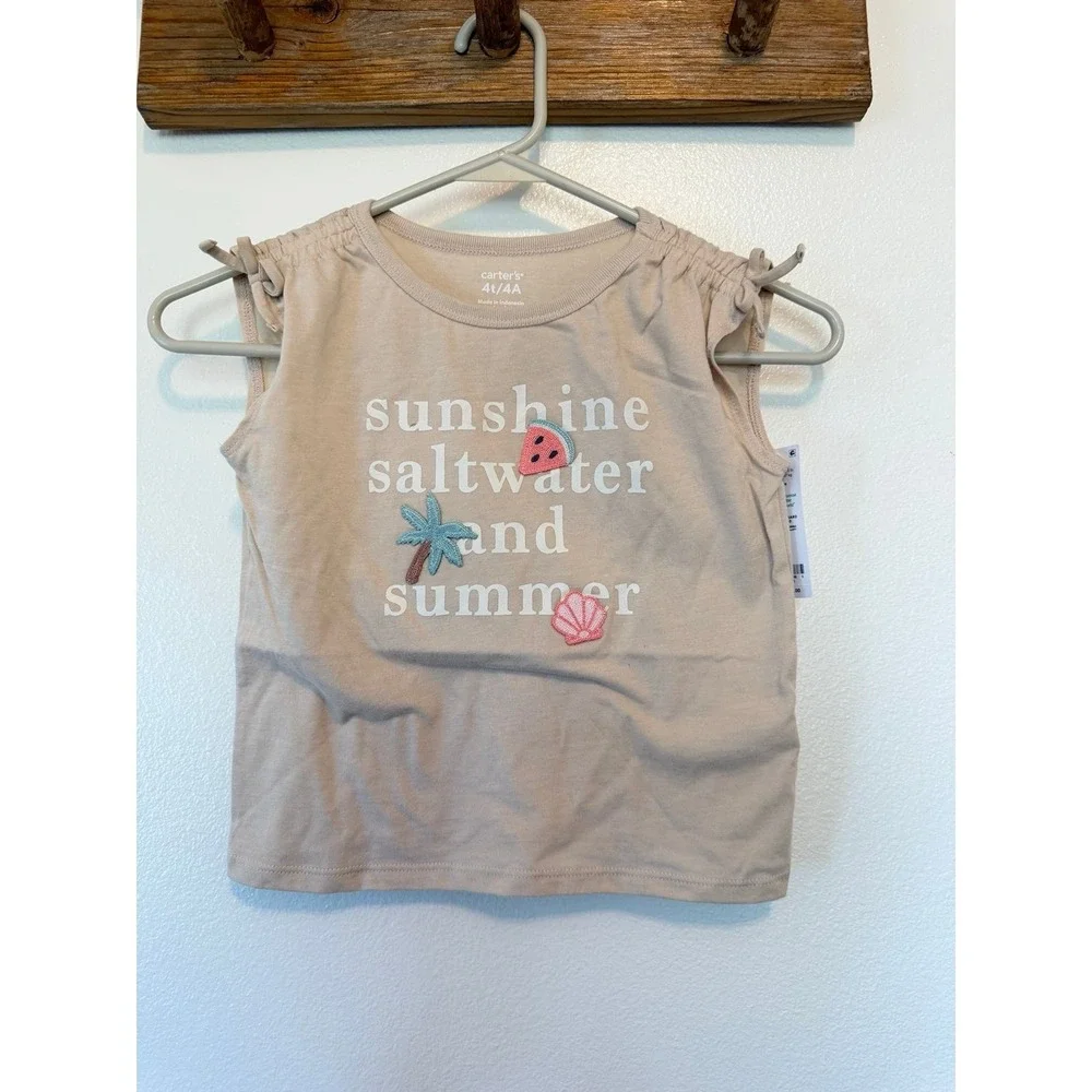 Girls Carter's summer beach shirt top size 4t toddler beach park preppy cotton